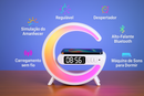 Estação Multifuncional 15W: Carregamento Celular Rápido, Som, Despertador, Luz Noturna e Suporte em Um Só Produto!