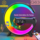 Estação Multifuncional 15W: Carregamento Celular Rápido, Som, Despertador, Luz Noturna e Suporte em Um Só Produto!