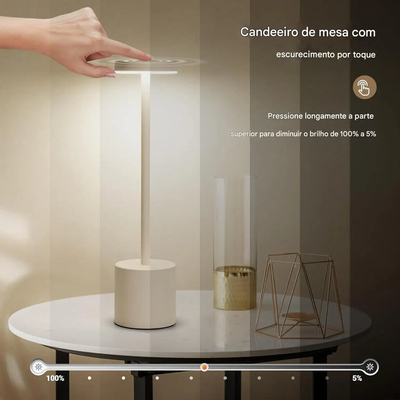 Luminárias em Led de Mesa Sem Fio Recarregaveis Portátil,  Iluminação Regulável em 3 Cores para Quarto, Sala e Sala de Jantar