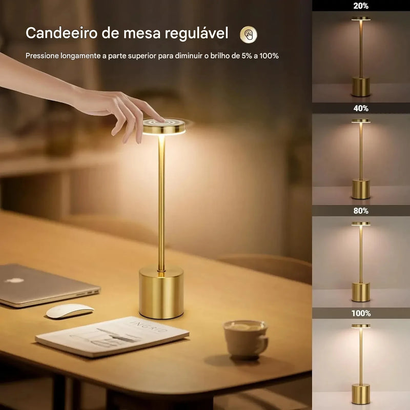 Luminárias em Led de Mesa Sem Fio Recarregaveis Portátil,  Iluminação Regulável em 3 Cores para Quarto, Sala e Sala de Jantar