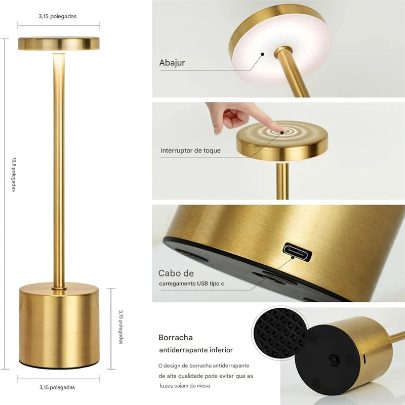 Luminárias em Led de Mesa Sem Fio Recarregaveis Portátil,  Iluminação Regulável em 3 Cores para Quarto, Sala e Sala de Jantar