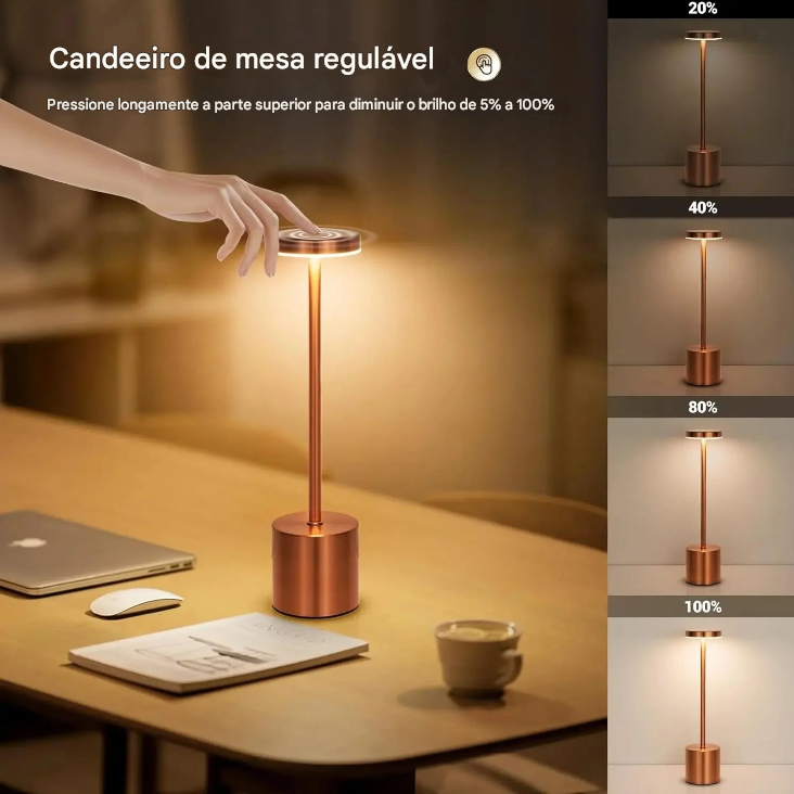 Luminárias em Led de Mesa Sem Fio Recarregaveis Portátil,  Iluminação Regulável em 3 Cores para Quarto, Sala e Sala de Jantar