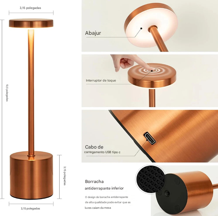 Luminárias em Led de Mesa Sem Fio Recarregaveis Portátil,  Iluminação Regulável em 3 Cores para Quarto, Sala e Sala de Jantar