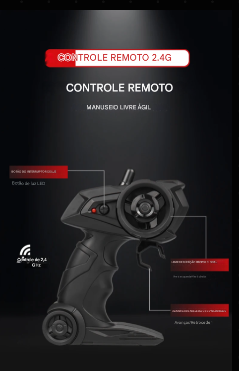 Carrinho Controle Remoto de alta velocidade, Caminhão Off-Road com Luzes LED, Brinquedo para Crianças e Adultos
