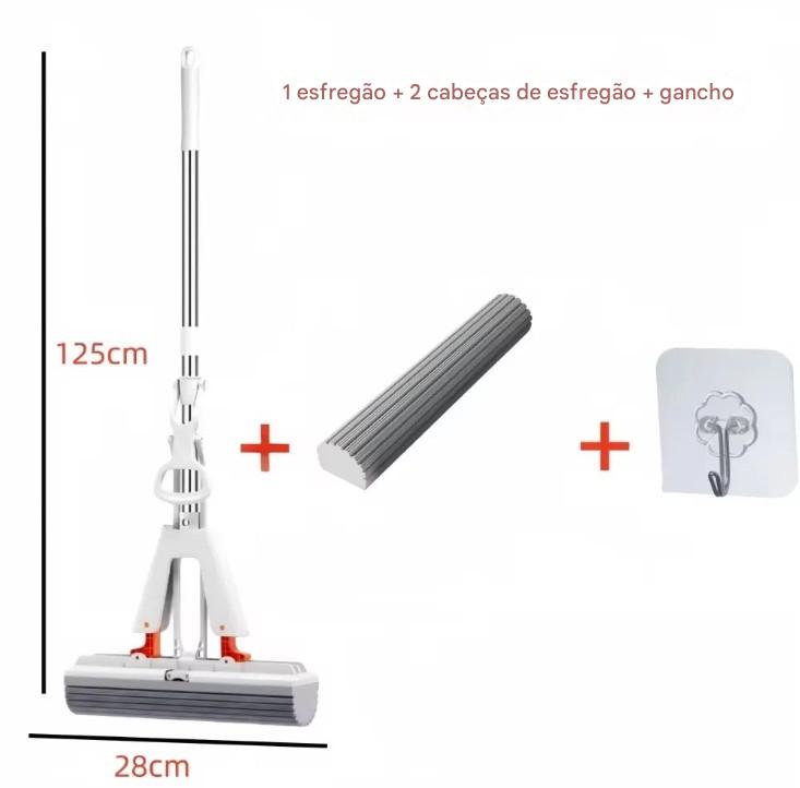 Mop Rodo Esfregão Dobrável de Algodão  - Espreme Sem as mãos - Refil Substituível  - Limpeza Doméstica