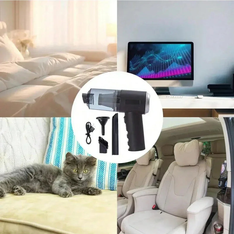 Aspirador De Pó 3 Em 1 Com Sucção e Sopro Integrados. Carregamento USB. Para Carros e Uso Doméstico.