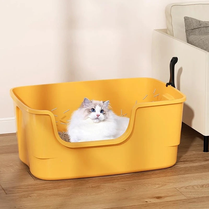 Caixa de Areia para Gatos, Grande Capacidade, Plástico Semi Fechado, Antirrespingos.