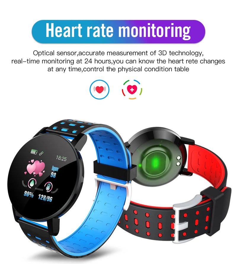 Relógio inteligente 119s smartwatch bluetooth, pressão arterial, esportes fitness rastreador relógio para android ios