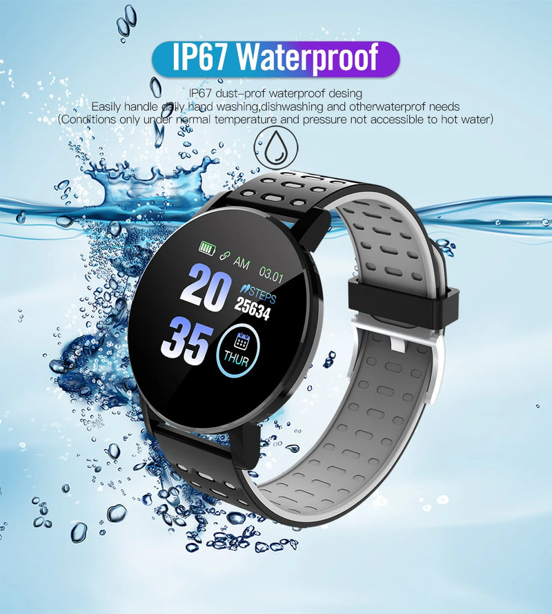 Relógio inteligente 119s smartwatch bluetooth, pressão arterial, esportes fitness rastreador relógio para android ios