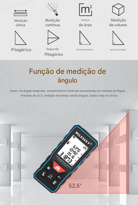 Trena Medidor de Distância a Laser Mileseey. Metro e Fita Métrica.